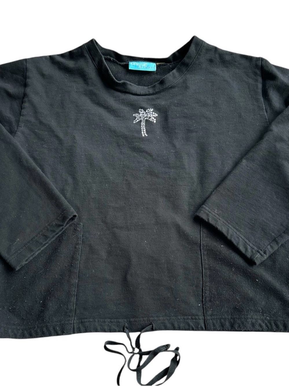 Onque Casuals Y2K Quarter-Sleeve Bedazzled Drawstring Sweatshirt